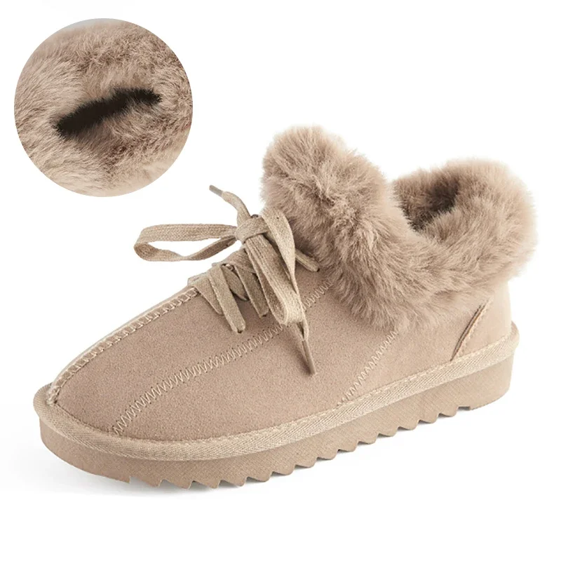 Zapatos planos de piel para mujer, mocasines de algodón antideslizantes, botas de nieve cálidas, zapatillas de felpa sin cordones, zapatos de
