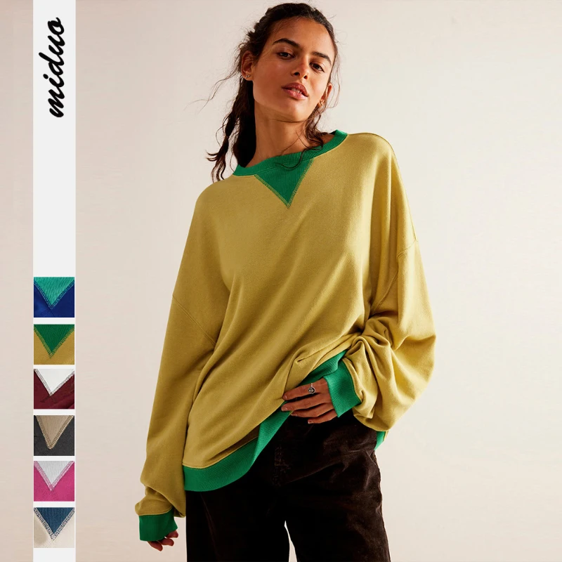 

Women's Classic Crew Colorblock Sweatshirt Oversized Fit Dropped Shoulders Ribbed Hems Sweatshirts Loose Pullover Clothing