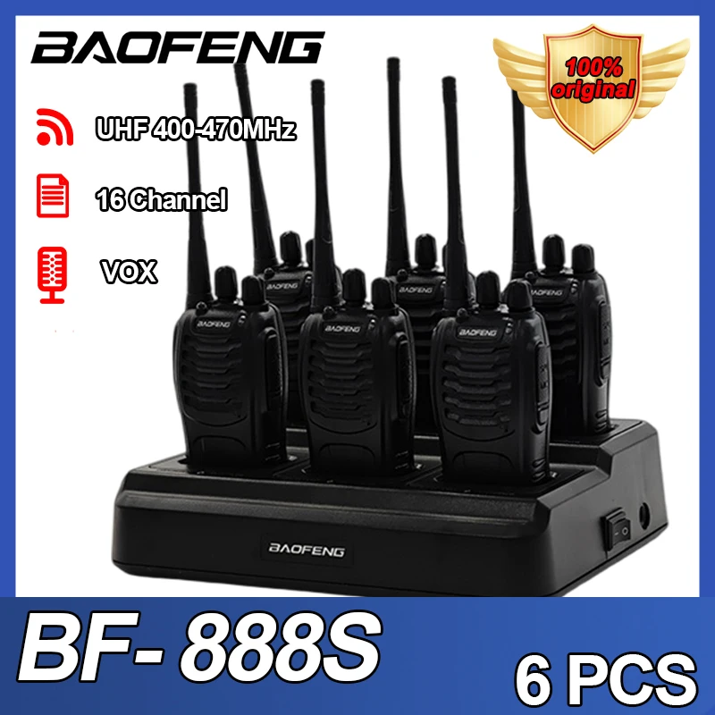 Baofeng BF-888S 워키토키, 16CH VOX UHF 400-470MHz 휴대용 아마추어 양방향 라디오, 888S 6 방향 충전기 포함, 6 개 