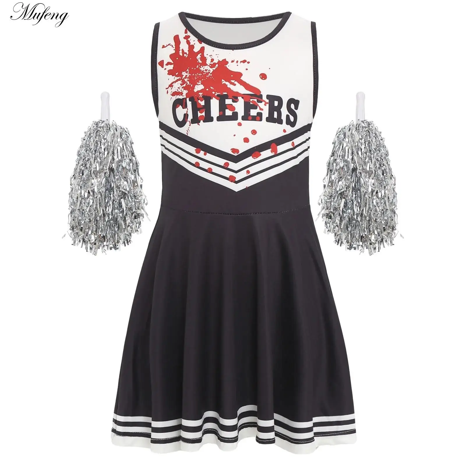 

Хэллоуин Кровавое платье черлидинга Вампир Косплей Платье ужасов и поры Девушки без рукавов Танцевальный костюм болельщика