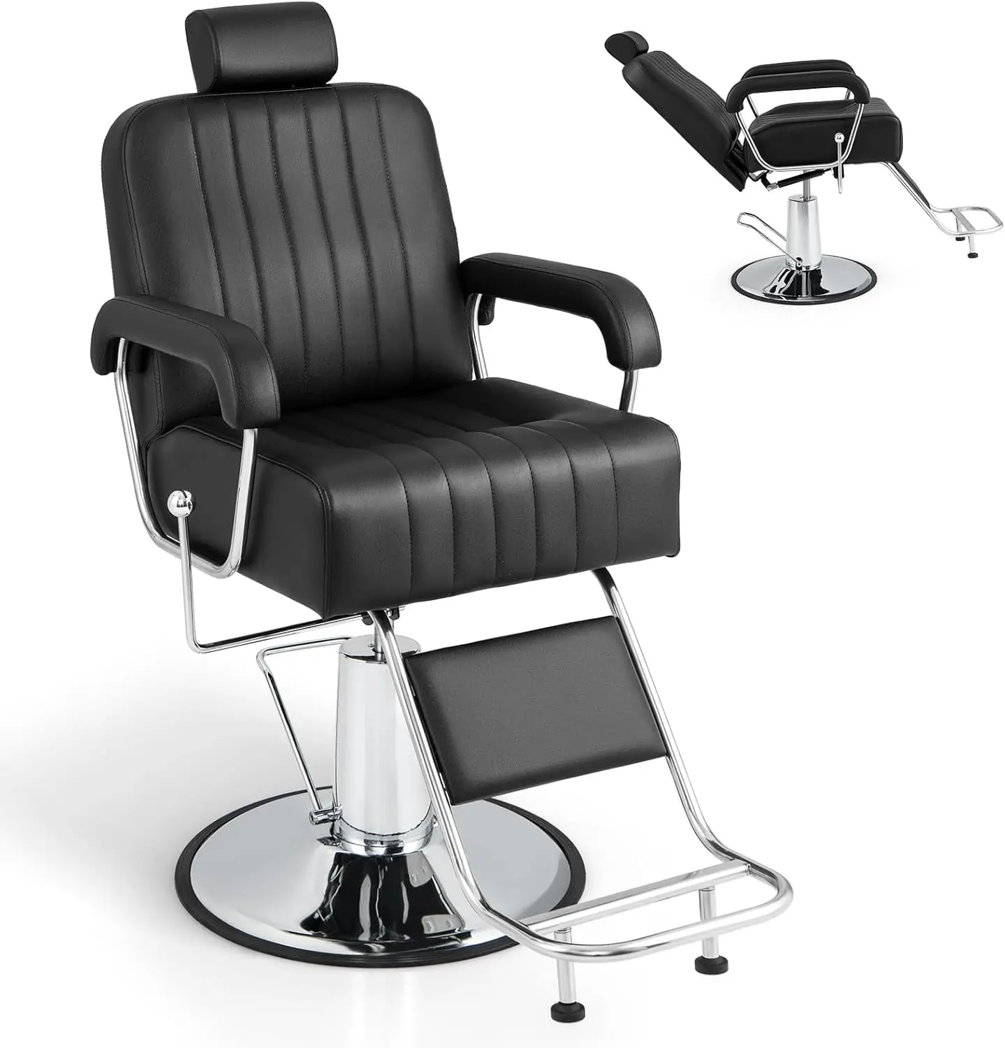 Reclining Salon Chair with 360° Swivel, Height Adjustable, Heavy Duty Hydraulic Pump, Black