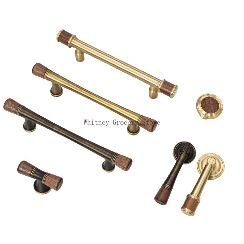 Chinese Antique Style Walnut Brass Handle Nordic Clothing Cabinet Door Handle Creative Drawer Single Hole Retro Small Handle
