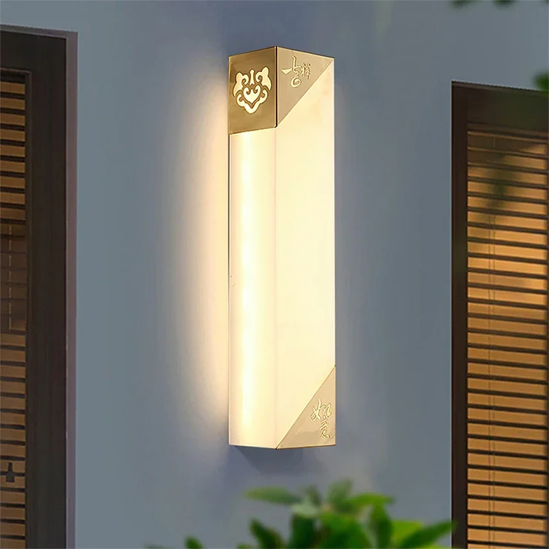 ALBERT lampu dinding luar ruangan marmer kuningan LED kontemporer lampu listrik tahan air untuk balkon lorong halaman vila Gerbang Hotel