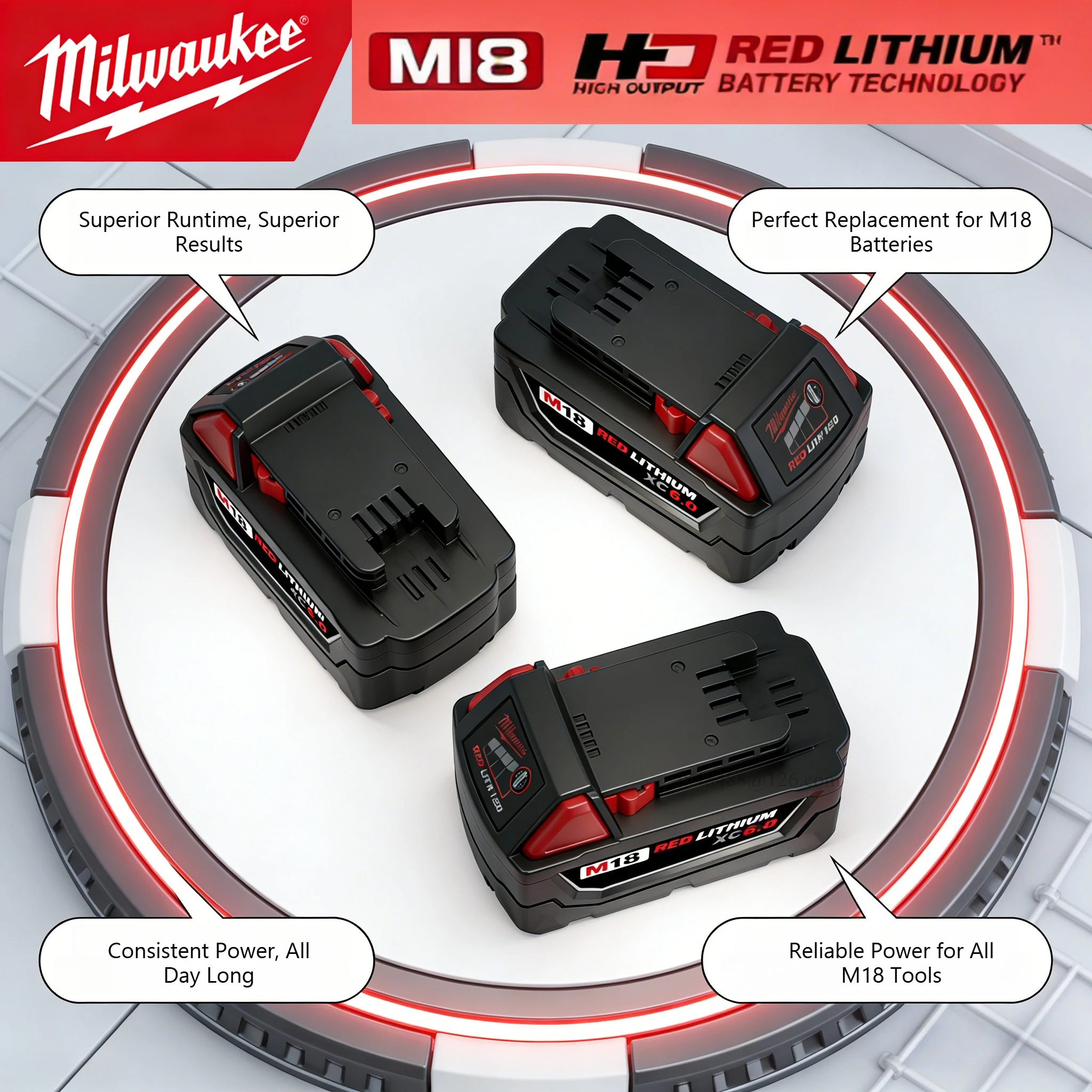 

100%Original Milwaukee M18 18V Battery 6.0Ah 48-11-1850 48-11-1860 REDLITHIUM Lithium Ion for All M18 Cordless Power Tools