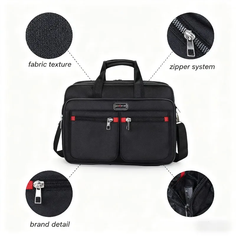 Multifunctional Black Business Briefcase with Red Accents Large - Capacity Laptop Bag for Men's Office and Travel Use