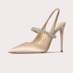 Women's Water Diamond 2024 New Slim Heeled Pointed High-heeled Shoes with A Headband and Sandals for Women's Singles