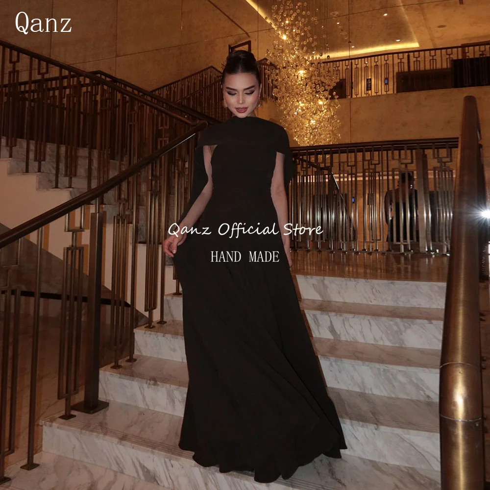 

Qanz Luxury Dubai Evening Dress Black Satin Long A Line Dress Arab Women Elegant Party Formal Occasion Dresses 2025 Customized