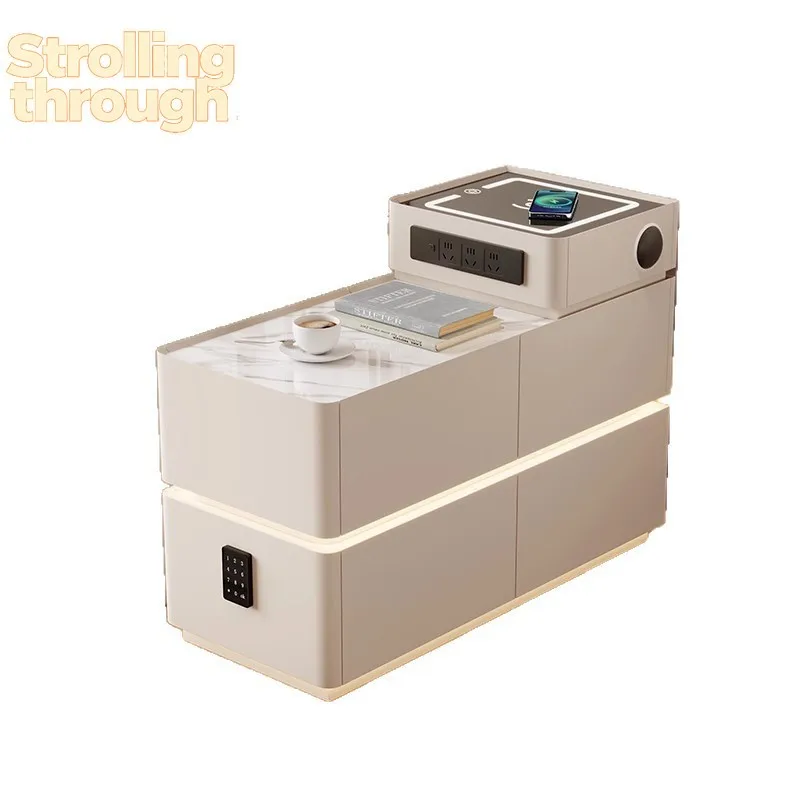 

Sofa side armrests with light strips, sockets, light luxury, high-end small apartments, multi-functional bedside storage