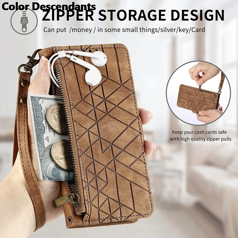 Zipper Cards Solt Leather Wallet Case for Motorola Moto G84 G54 G73 G53 G23 G72 G32 G60 G52 Purse Pocket Bag Strap Flip Cover