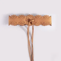 Korea Style Faux Leather Wide Waist Belt Beautiful Hollow Lace All Match Suede Waistband Women's Dress Decorative Belt