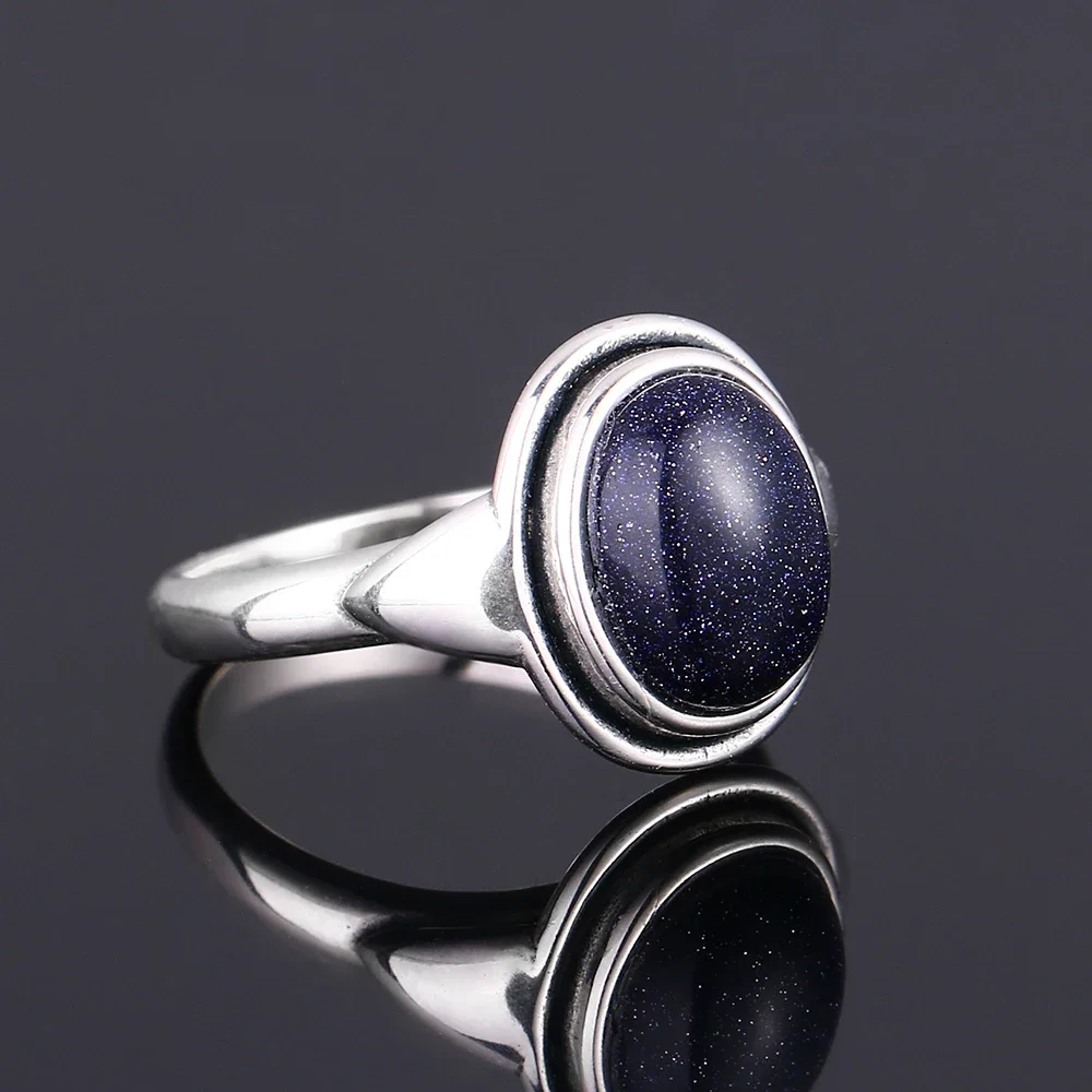 

S925 Sterling Silver Ring Charms 8x10MM Blue Sandstone Woman Wedding Gemstone Rings Jewelry Female 's Party Anniversary Gift