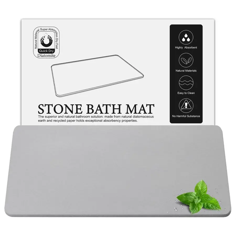 

Diatomite Stone Bath Mat, Premium NonSlip Natural Diatomaceous Earth Bathtub Fast Drying Mats for Bathroom Floor 30 x 17 Light G