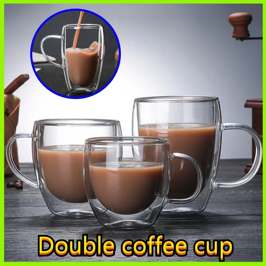 Double-layer Glass Transparent Mug Heat-resistant Tea Cup with Handle Coffee Cup Creative Juice Cup