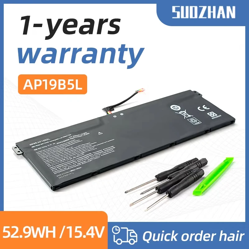 SUOZHAN-Bateria para Notebook Acer Aspire 5, AP19B5L, 15.4V, 3550mAh, 54.6Wh, A515-43 Series, SF314-42, Vero AV15-51, SP314-21N-R5FR, Notebook