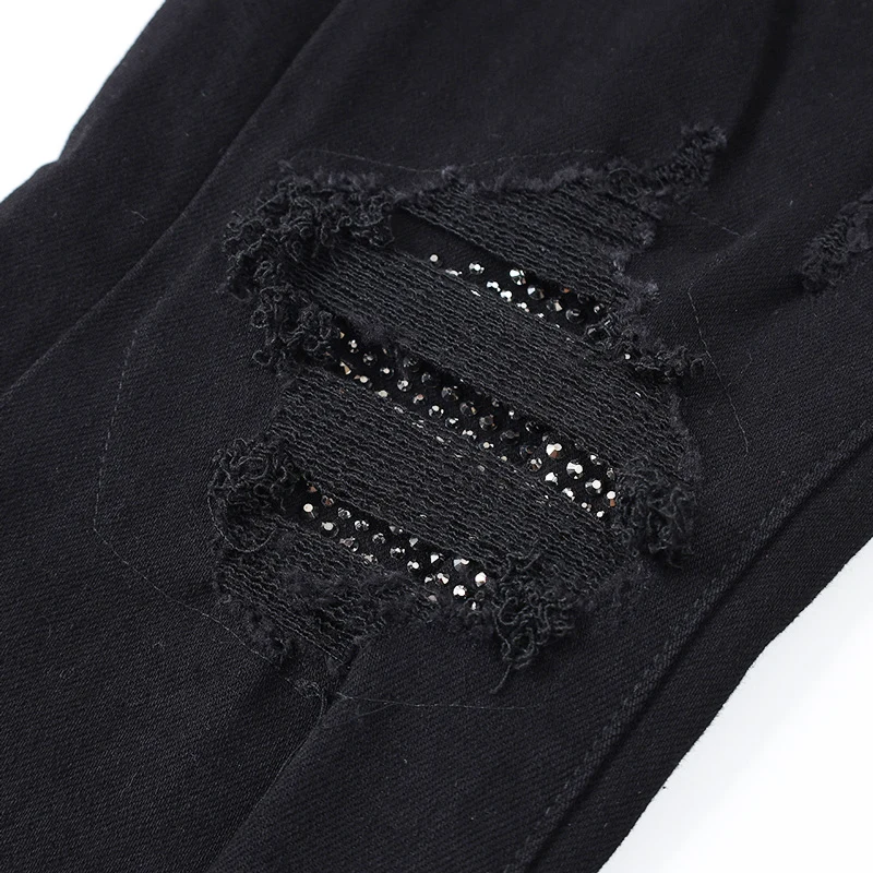 Y2Knew black jeans, washed, nostalgic, stretchy, slim fit, painted, pleated, beaded patch jeans, high street designer,