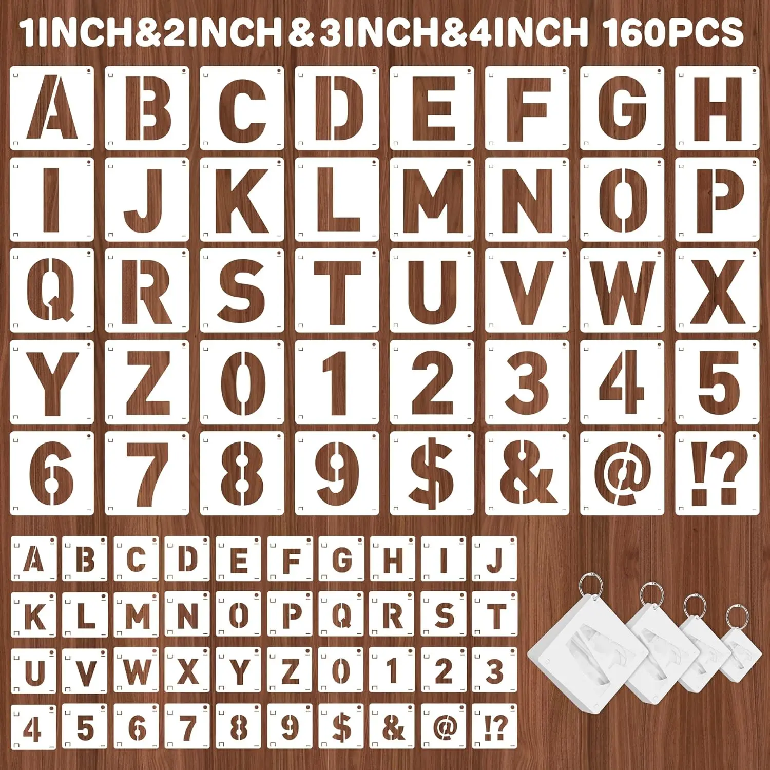 80Pcs Reusable Letter & Number Stencils, 1/2/3/4 Inch Plastic Alphabet Templates for Wood, Fabric, Wall, Rock & Chalkboard Art