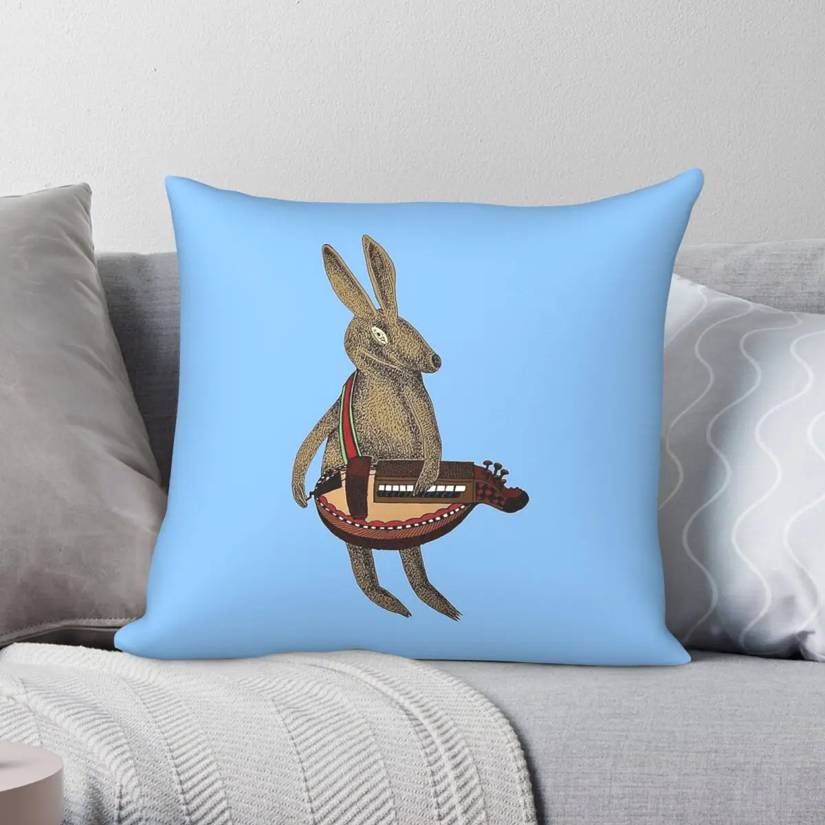 Hare Playing The Hurdy-Gurdy Pillowcase Polyester Linen Velvet Printed Zip Decorative Room Cushion Cover