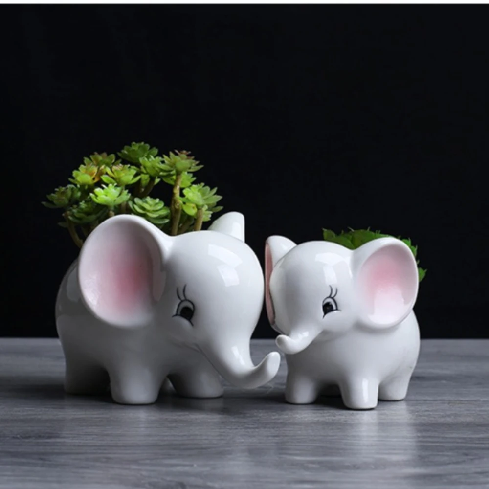 

Elephant Ceramic Flower Pot Desktop Bonsai Ornament Simple Outdoor Gardening Succulent Planter Plant Pot Planters