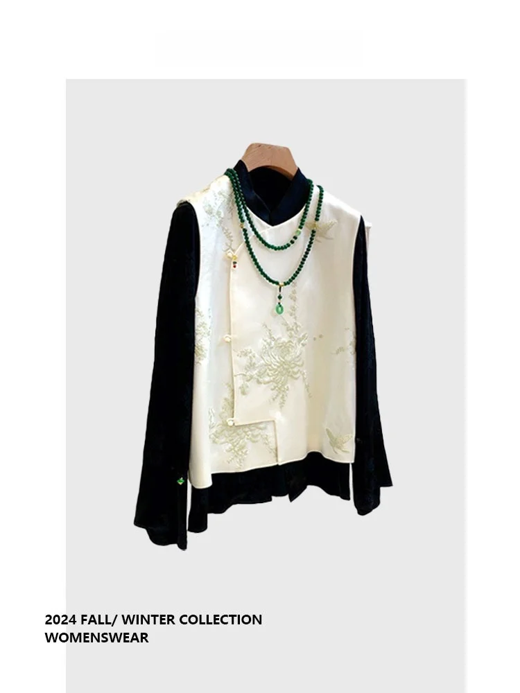 

Forever 21 Chinese Style Heavy Embroidery Blossoming Flowing Women's Vest Versatile Long Sleeve Autumn Fashion
