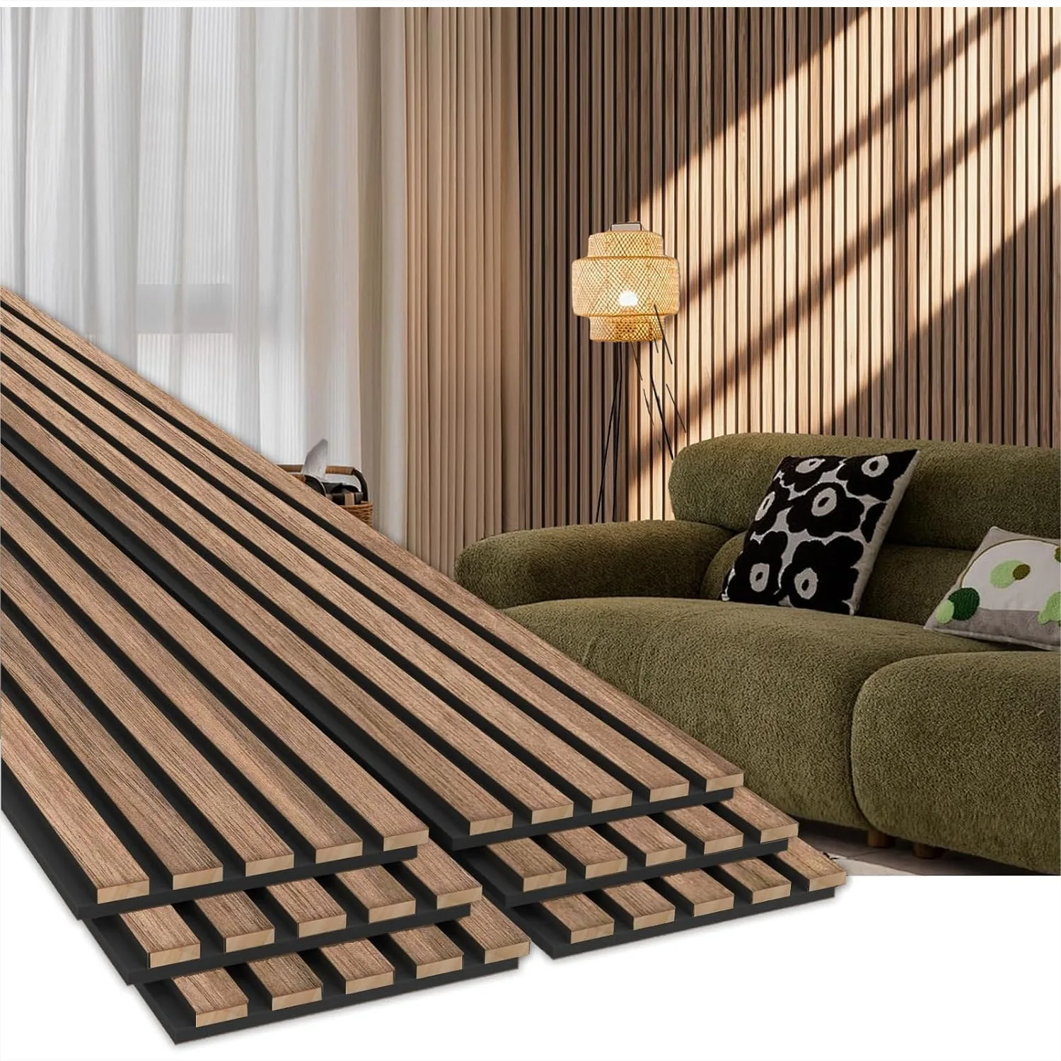 

Acoustic Wall Panels 94.5" x 7.87" 6 Pack, Soundproof Slat Panels for Home Theater, Recording Studio, Office Decor, Natural