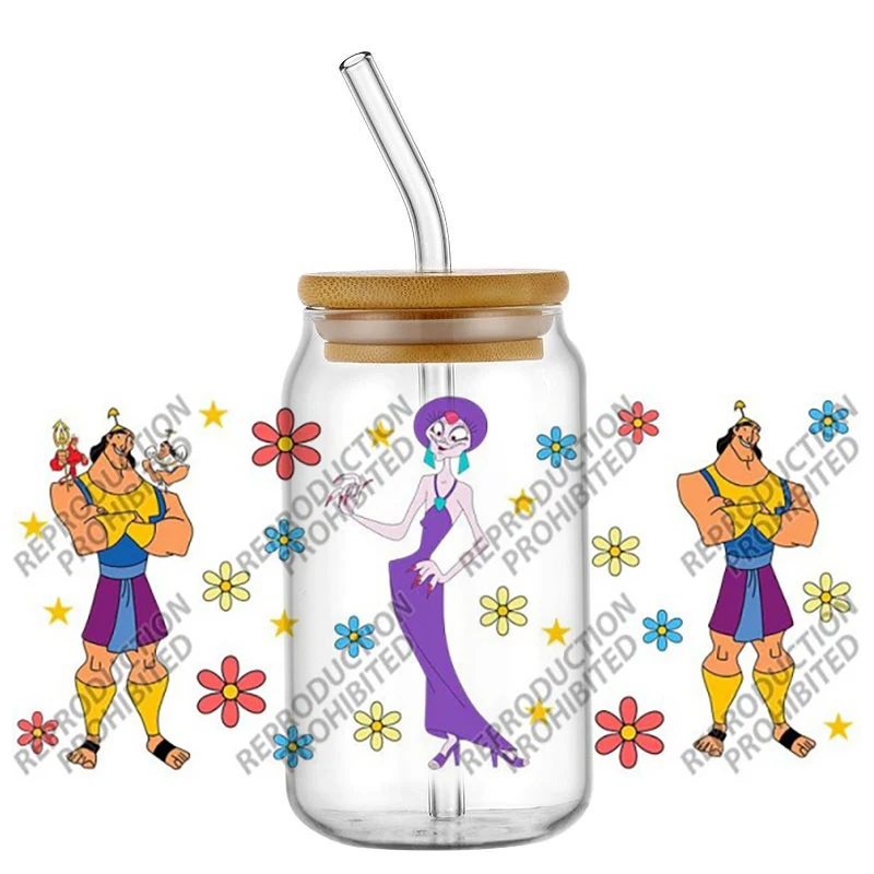 Hotsale Classic Famous Cartoon Emperor's New Groove 16oz UV DTF 3D Transfer Sticker Decals Glass Can Cups Handicrafts Craft DIY