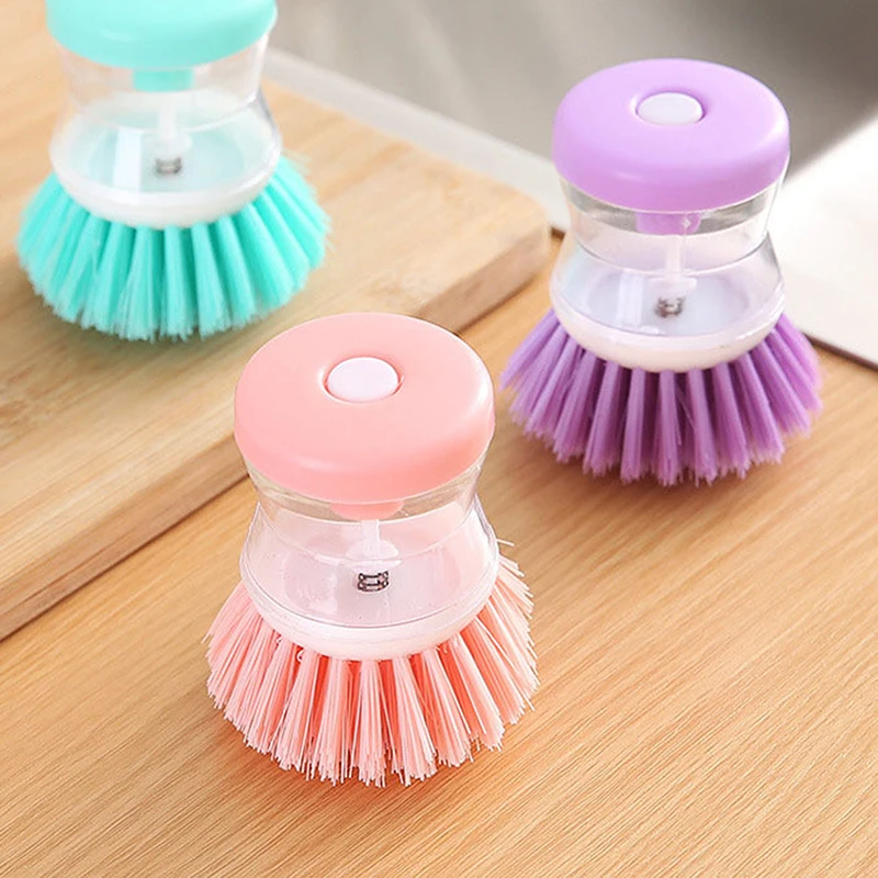 Kitchen Wash Pot Dish Brush Washing Utensils With Washing Up Liquid Soap Dispenser Household Cleaning Accessories