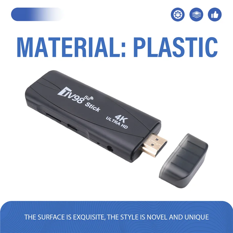 A98Z TV98 TV STICK 4K 60Fps décodeur 2G + 16G Android12.1 2.4G 5G Wifi Android installation facile (prise ue)