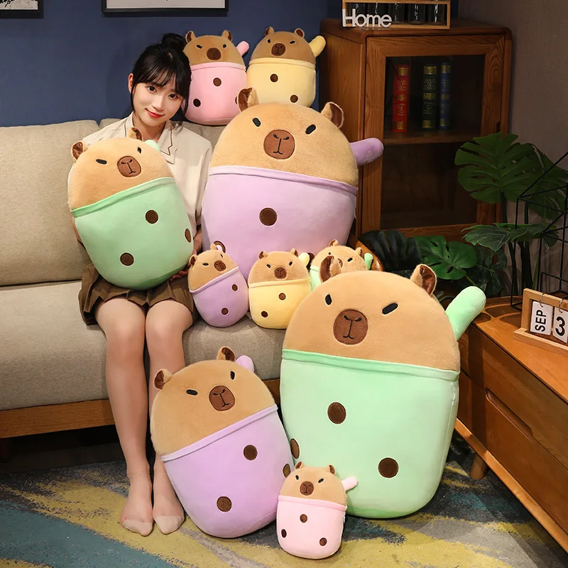 20cm Simulation Capybara Milk Tea Cup Pillow Plush Toy Small Pearl Milk Tea Cute Funny Doll Creative Decoration