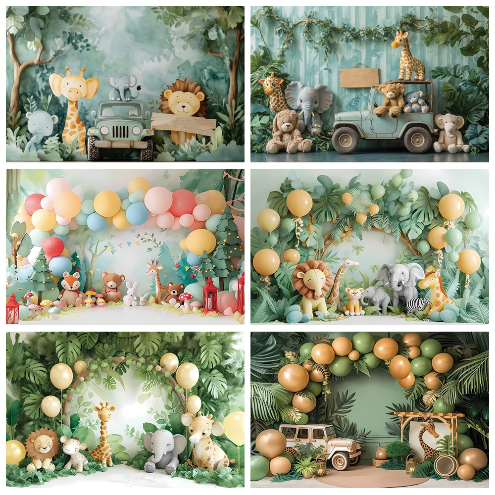 

Jungle Animals Backdrop Safari Forest Animals Theme Party Kids Birthday Baby Shower Blue Truck Decor Photography Background Prop