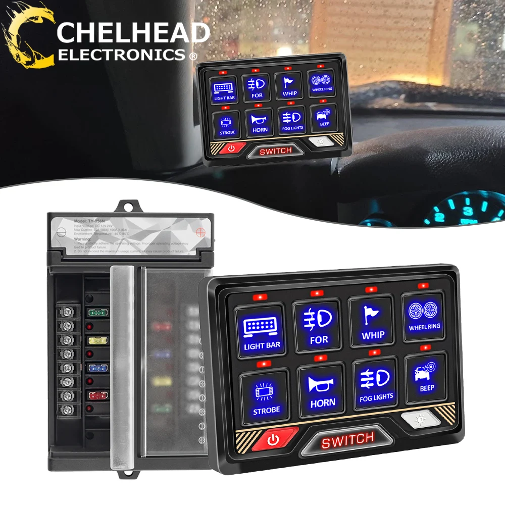 RGB 8 Gang Panel Box Switch Controller Universal Circuit Control System Relay Box for 4x4 Off Road UTV 4WD SUV Truck Auto Boat
