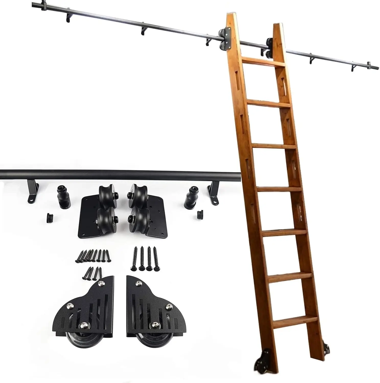 Sliding Door Track Kit Rolling Ladder Hardware Kit (No Ladder), 3.3Ft- 20Ft Library Sliding Ladder Track/Rail Kit With Floor