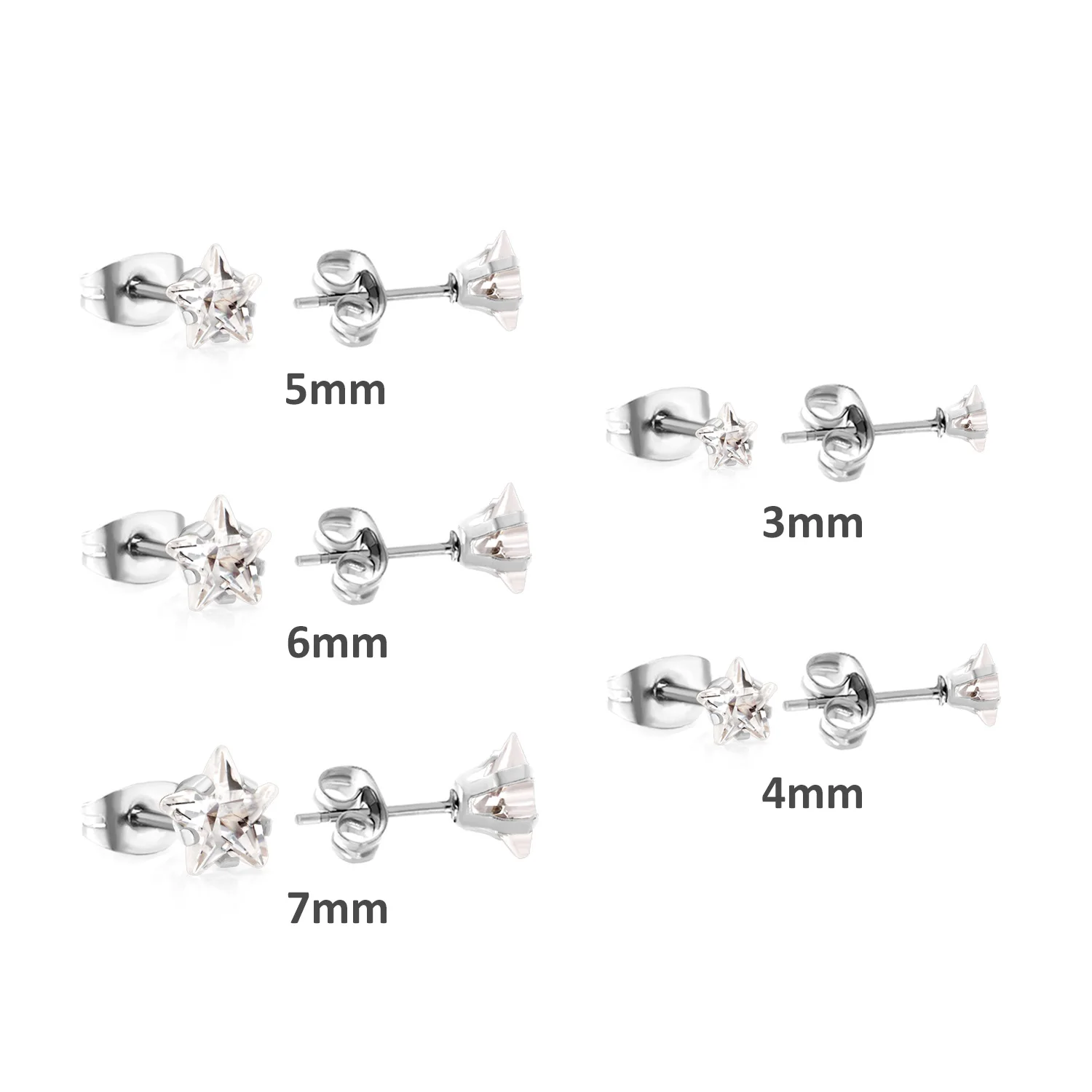 LUXUSTEEL Stainless Steel Stars Crystal Studs Earings For Women Men White Cubic Zircon Heart Shape Ear Jewelry 5pair/Lot