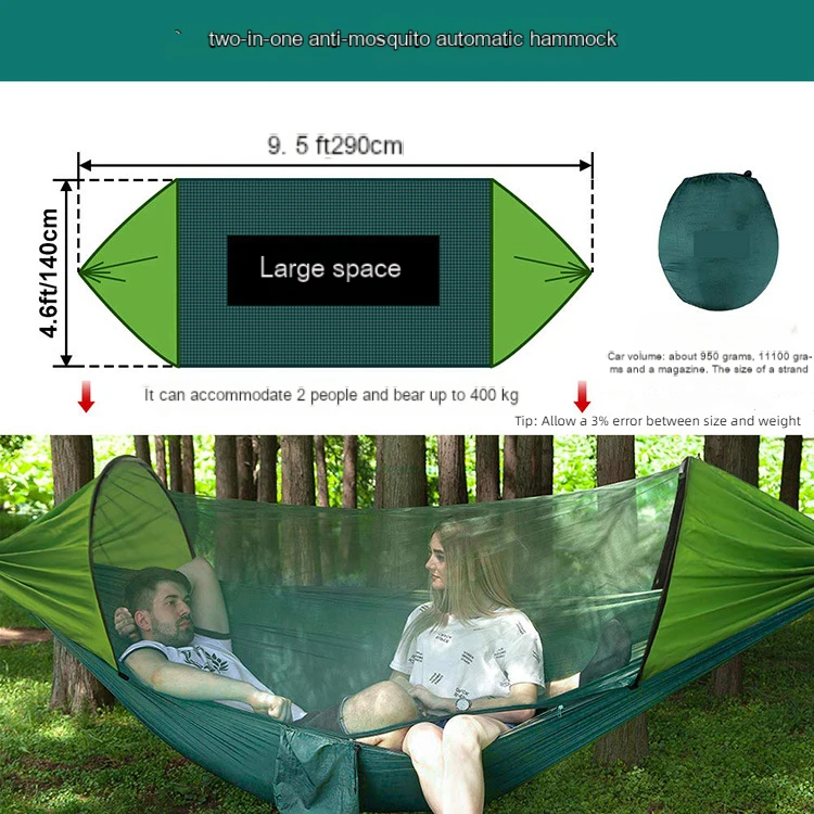 Double Hammock Outdoor Anti-mosquito Sunshade Quick Shaker Off-the-ground Anti-rolling Single Camping Swing