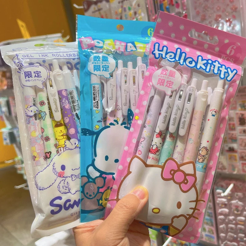 

hello kitty sanrio cinnamoroll cute pacchard dog 6-pack press neutral pen cartoon student black water pen 0.5mm Japanese