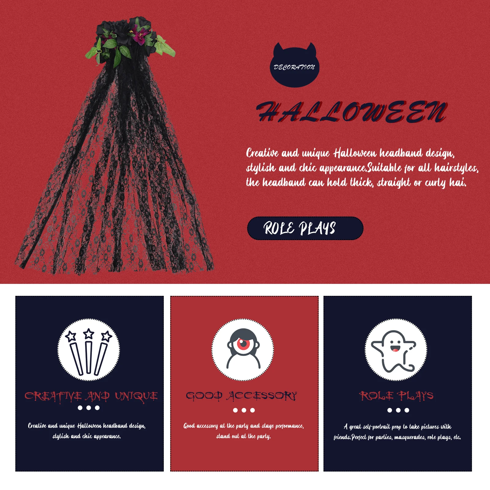 

Halloween Hair Women Rose Floral Headband Creative Hair Accessory Party Decor Unique Halloween Headwear Gift Fashion Headband