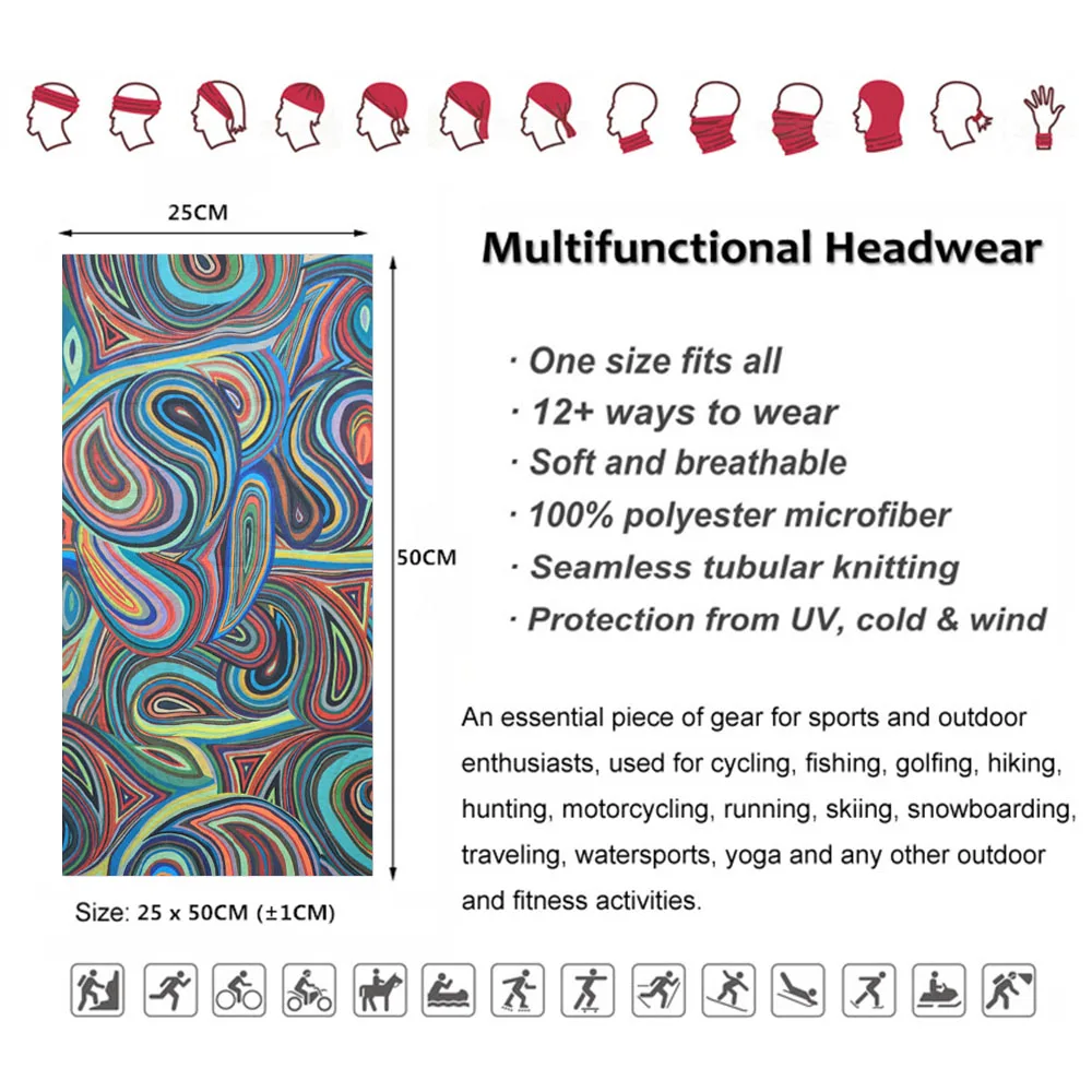 Colorful Paisley Neck Gaiter Tube Scarf for Women Men Windproof Riding Hiking Face Bandana Headband Seamless Face Mask Headscarf