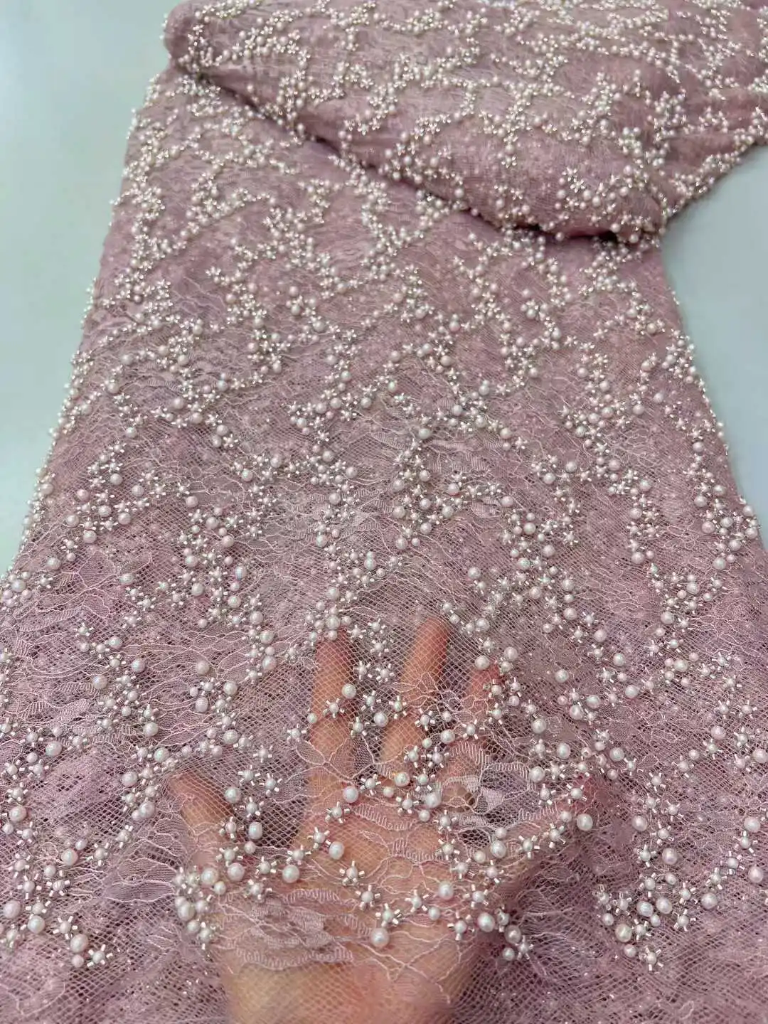 

African Beads Lace Fabric 5 Yards 2025 High Quality Nigerian Sequins French Tulle Mesh for Wedding Party Dress Material Sewing
