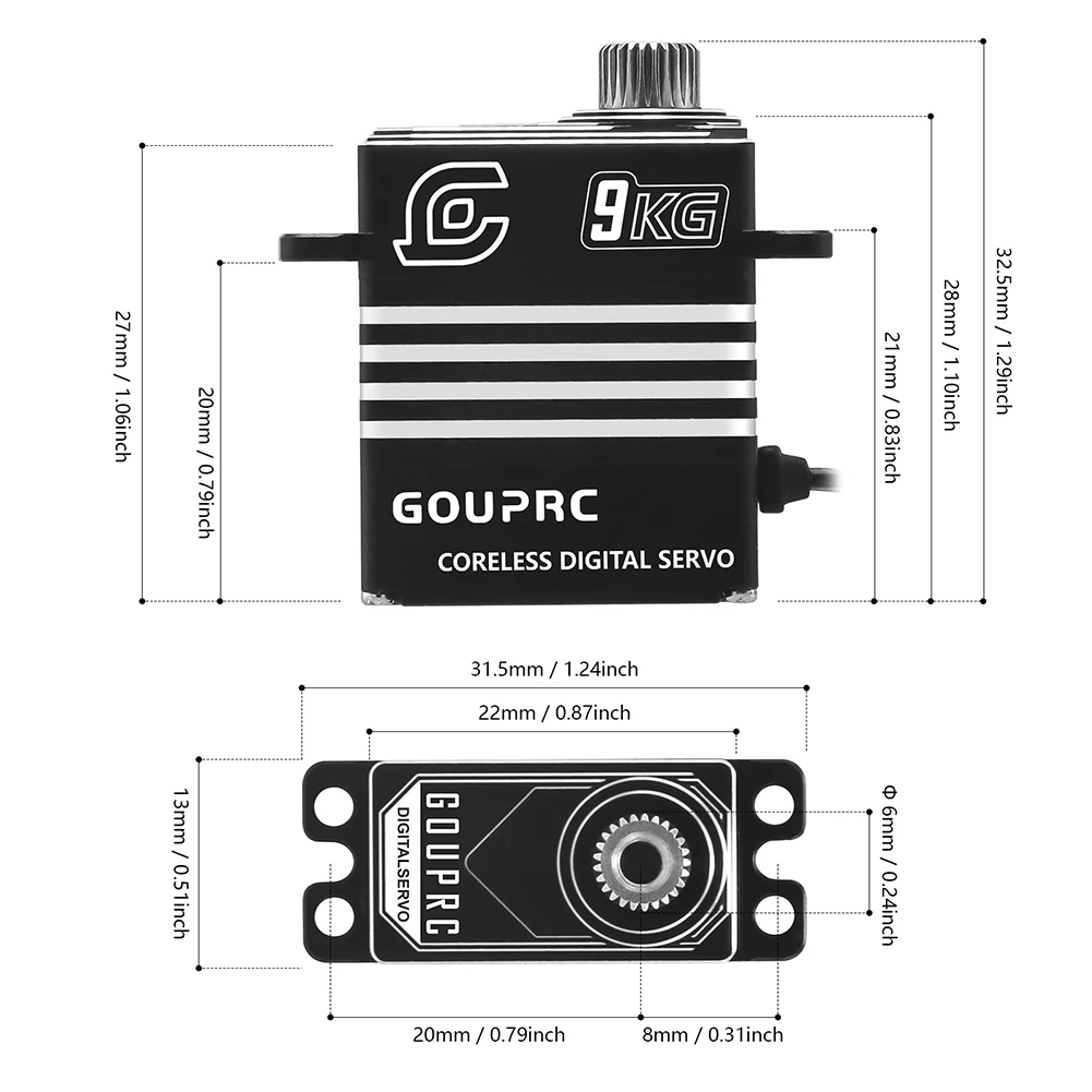 9KG Waterproof Metal Gear Servo with 25T Servo Horn Mini Servo for -4 -6 SCX10 III RC Crawler Car - view 6