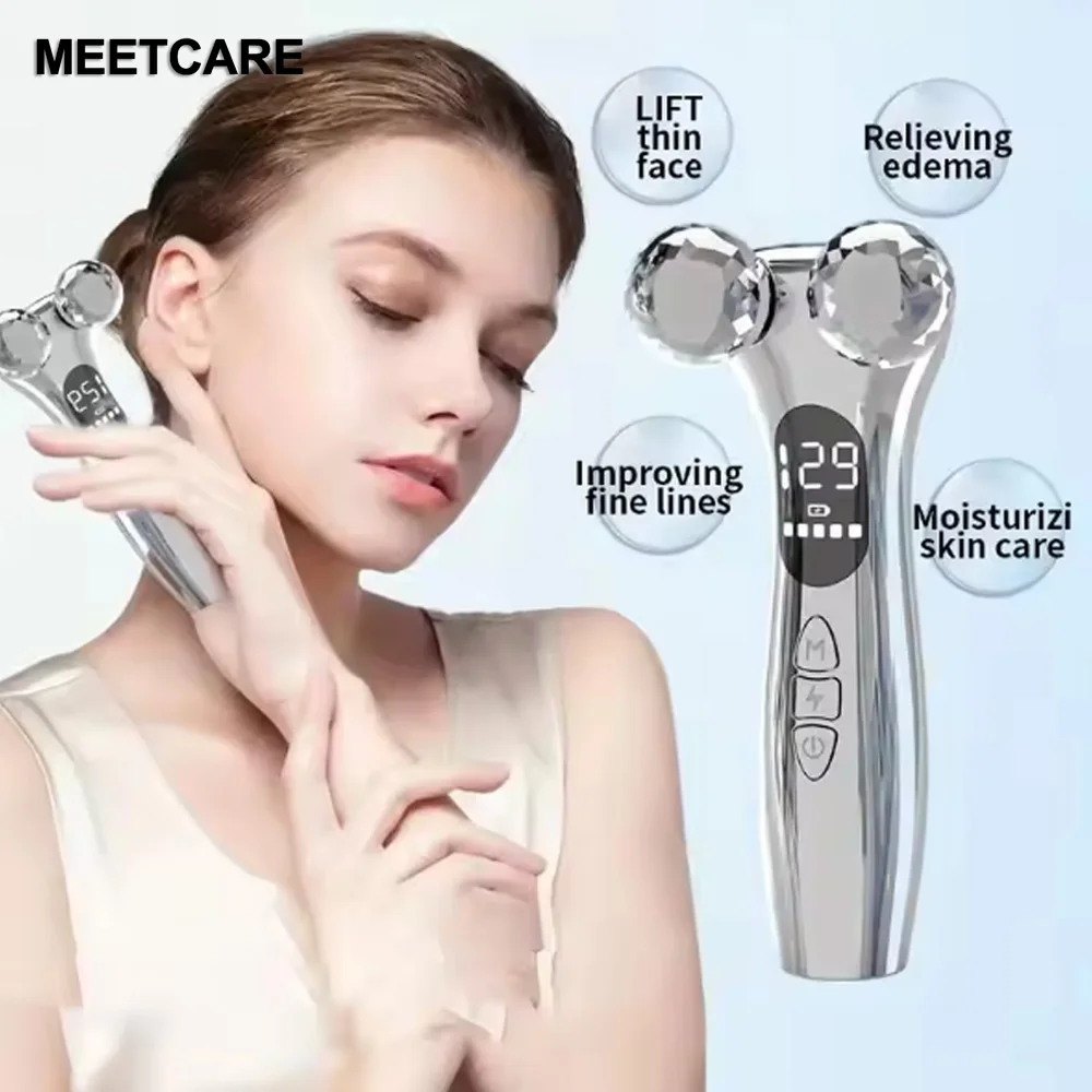 

EMS-массажер для лица V-образной формы, подтягивающий кожу, устраняющий вторую подбородок, для ухода за кожей вокруг глаз, 4D-роликовый массажер для лица