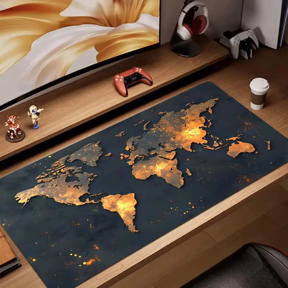 Alfombrilla de ratón con diseño de mapa de escritorio grande, alfombrilla de escritorio antideslizante de goma, alfombrillas para juegos, accesorios para pc, teclado de juego, alfombrilla para ratón lavable con agua