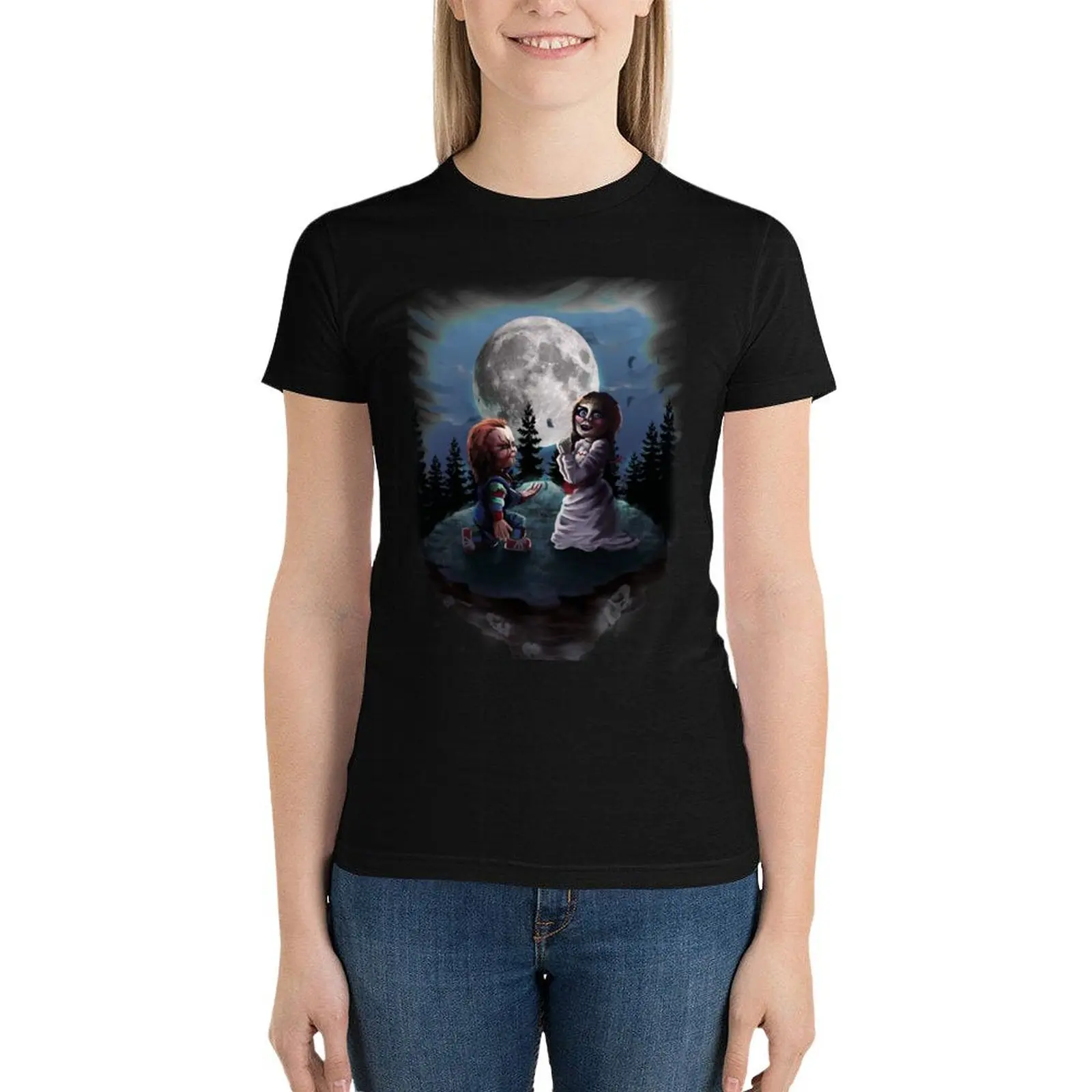 

Chucky vs Annabelle T-Shirt summer top funny Short sleeve tee summer tops ariat shirts for Women