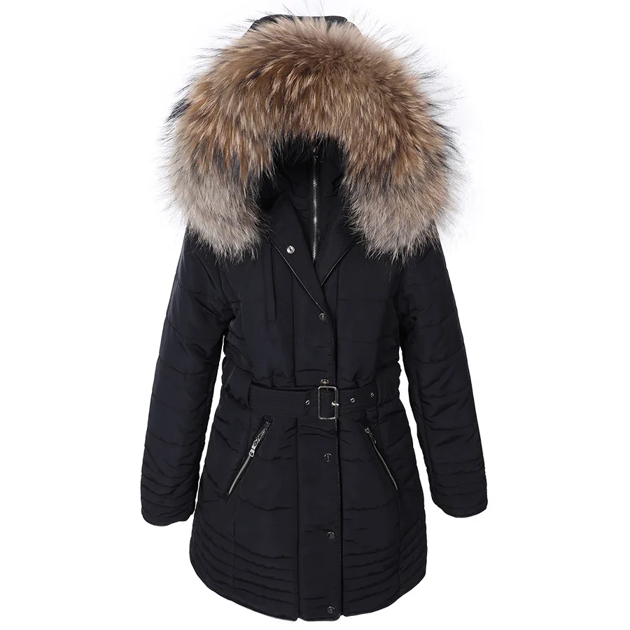 MAOMAOKONG Women\'s winter jacket coat for women Slim Natural raccoon Real fur collar Cotton clothes Cotton-padded jacket