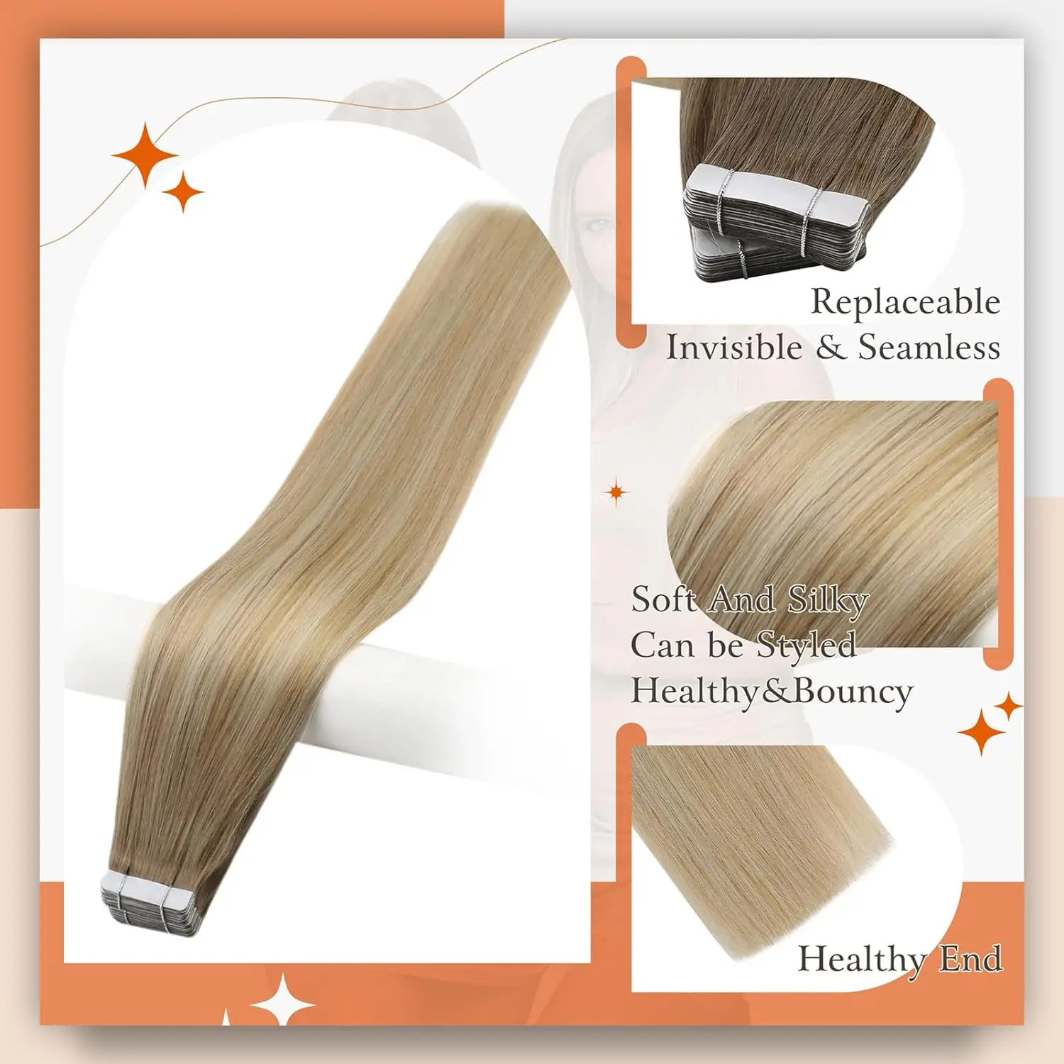 Extensiones de cabello Natural con cinta Omber de brillo completo, cabello humano de Color rubio, 100% cabello humano Remy, pegamento de trama de piel sin costuras en el cabello