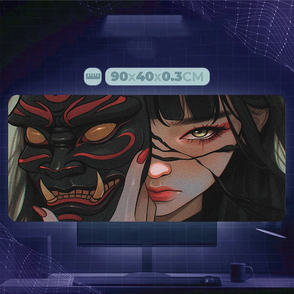 오니 마스크 소녀 마우스 패드 일본 스타일 마우스 패드 블랙 애니메이션 소녀 책상 액세서리 사무실 플레이매트 게이밍 마우스 매트 컴퓨터 매트