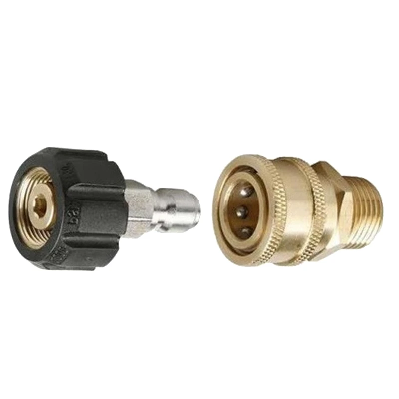 1Set Quick Connect Kit Garden Water Connectors Metric M22 14Mm To 3/8 Inch Female Swivel To M22 Male Fitting 5000Psi Black&Gold