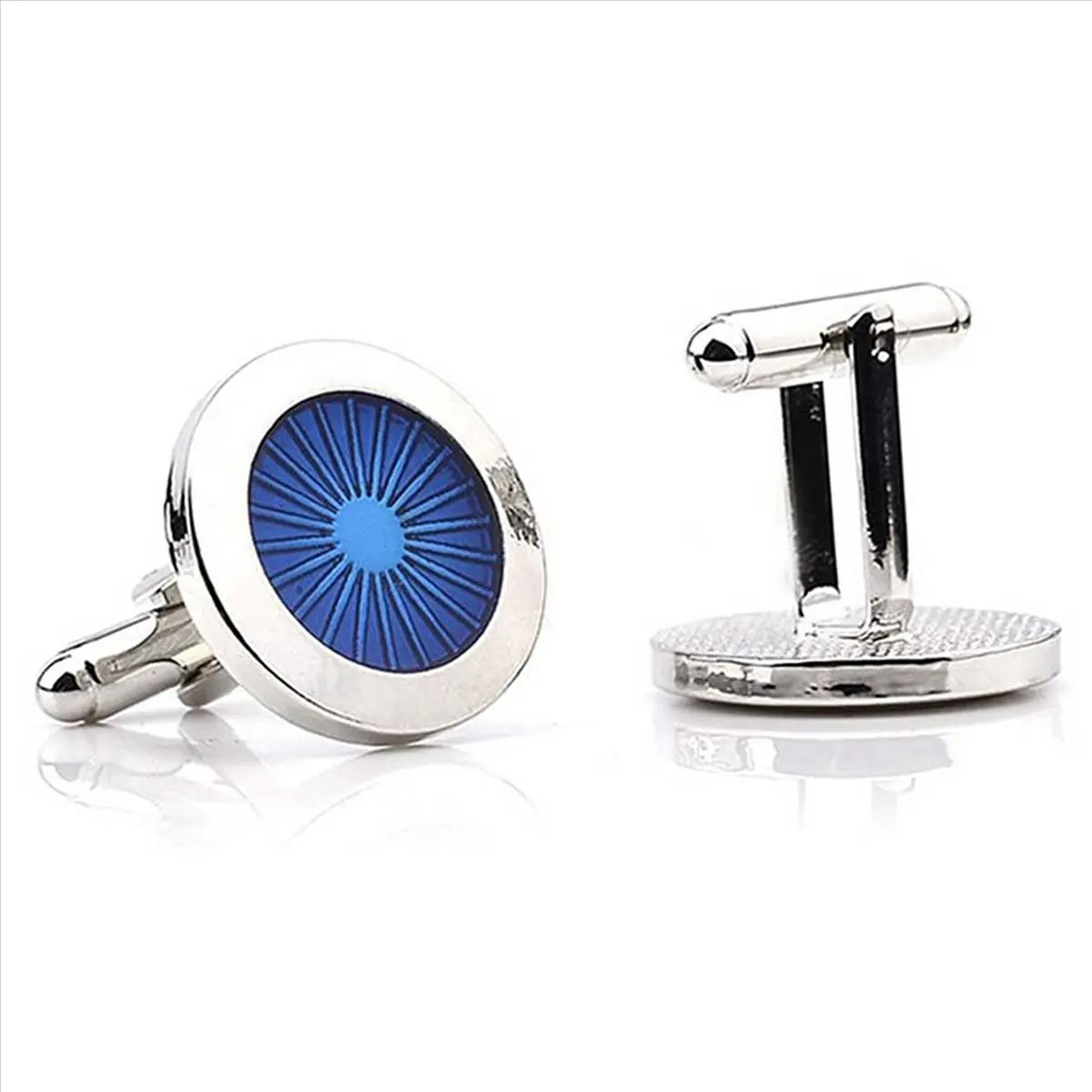 

*BAAY 3 Pair Fashion Cufflinks Round Eyes Shirt Cufflinks Cuff Links Mens Dress Business Wedding Gift Present(Silver+Blue)
