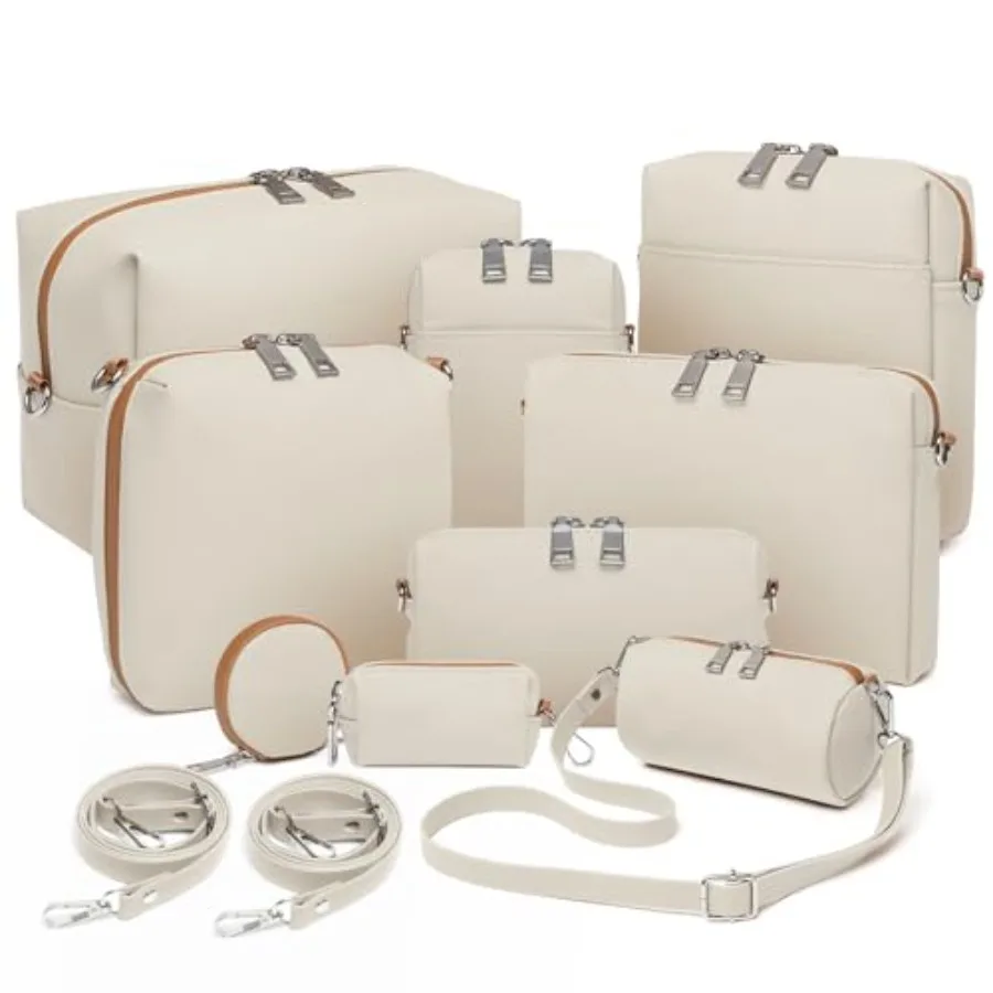 

10-Piece Travel Makeup Bag Set Large Capacity Cosmetic Bags for Women and Girls Waterproof Portable Toiletry Organizer with Adj