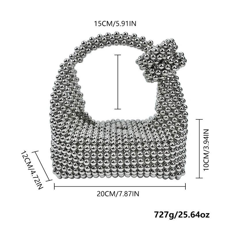 2026 Summer New Electroplated Silver Color Acrylic Beaded Handbag Luxury Designer Handmade Hollow Out Beaded Woven Evening Bag