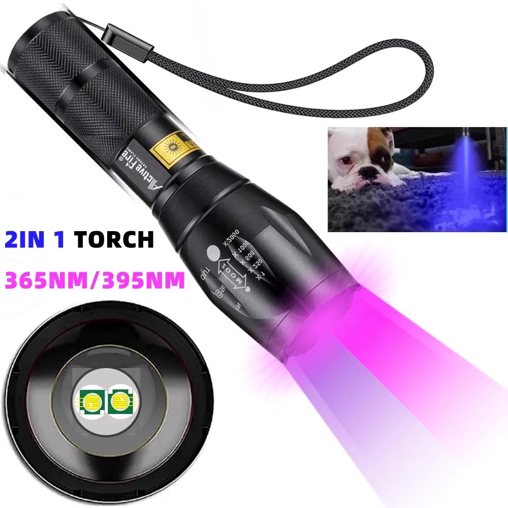 Ziguang 365 395 dual light source focusing flashlight E17 aluminum alloy retractable waterproof battery charging