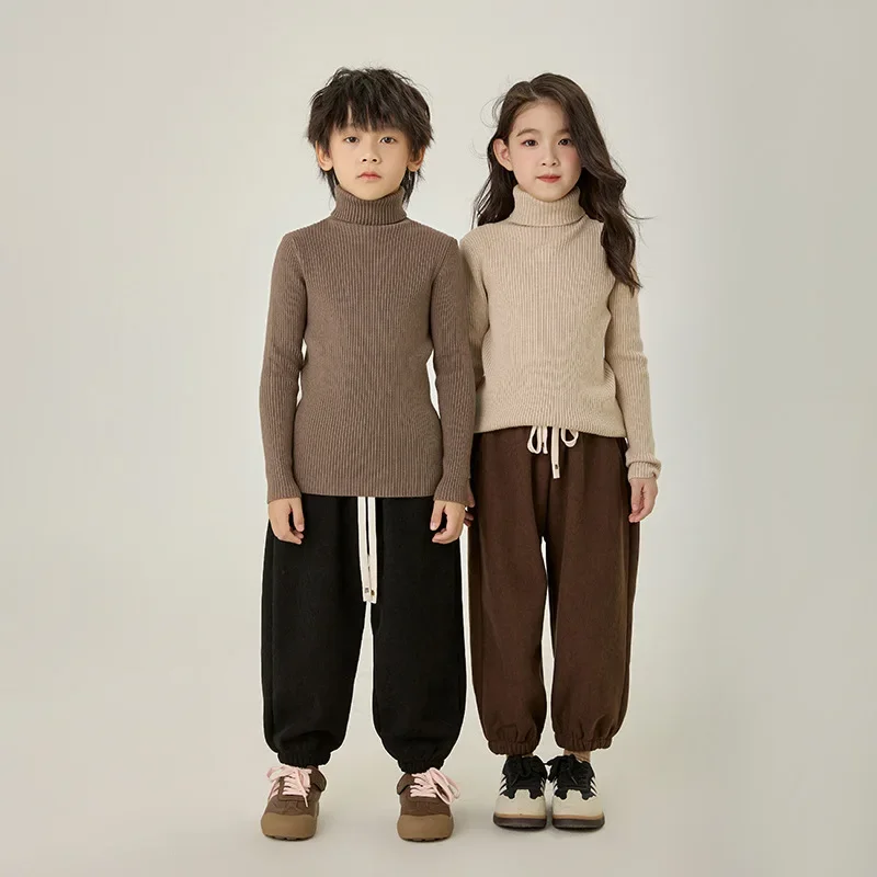 Pullovers for Kids Autumn Winter 2024 Knitted Sweater Baby Turtleneck Warm Casual All-match Boys Girls Undershirt 10 12 Years